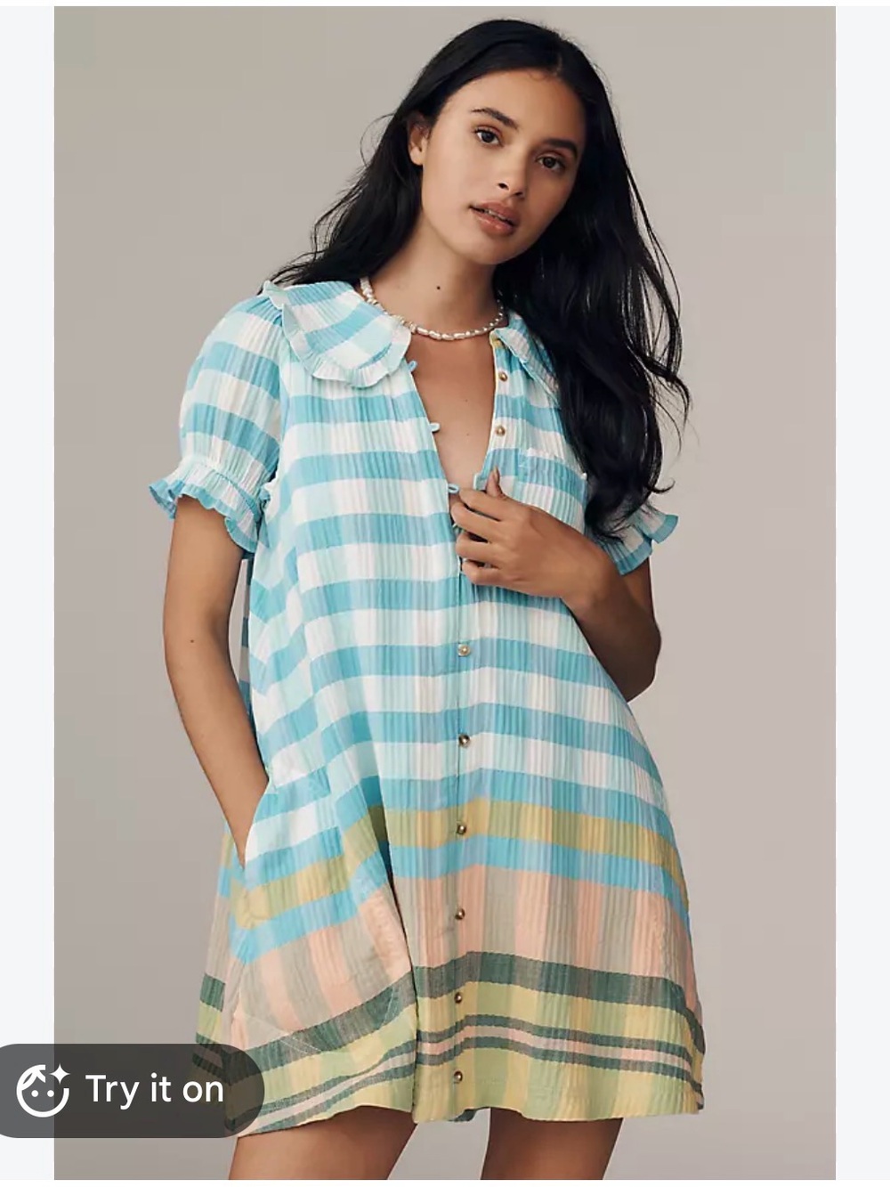 ANTHROPOLOGIE PILCRO Keira Collared Button-Front Mini Dress plaid gingham M